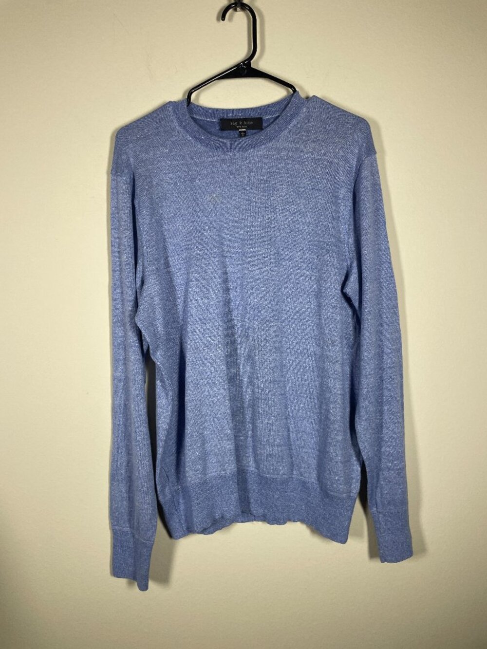 Rag & Bone Men's Wool/Linen Blend Blue Crew Neck Long Sleeve Shirt Large!
